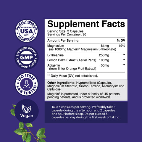 Magnesium For Sleep supplement bottle with 1000mg Magtein magnesium l-threonate