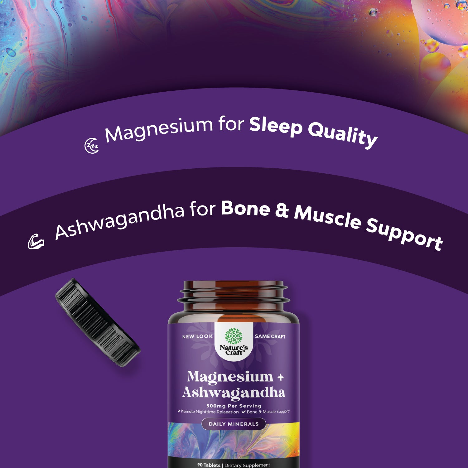 Magnesium Glycinate 500mg with Ashwagandha Root - Calming Magnesium Supplement for Women and Men - Vegan 500mg Magnesium Buffered Chelate per Serving for Mood Sleep and Relaxation - 90 Tablets
