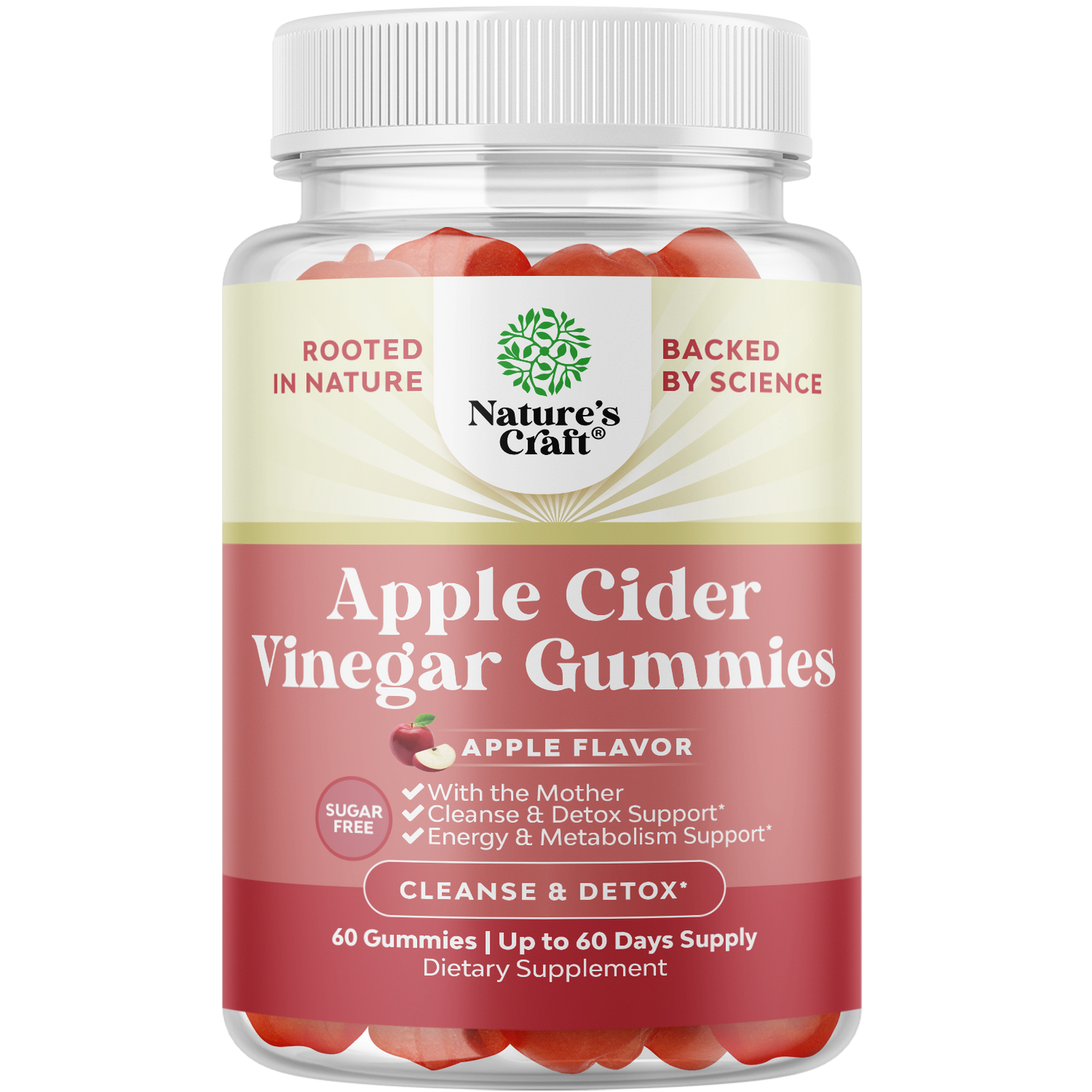 Apple Cider Vinegar Gummies Sugar Free - 60 Gummies - Nature's Craft