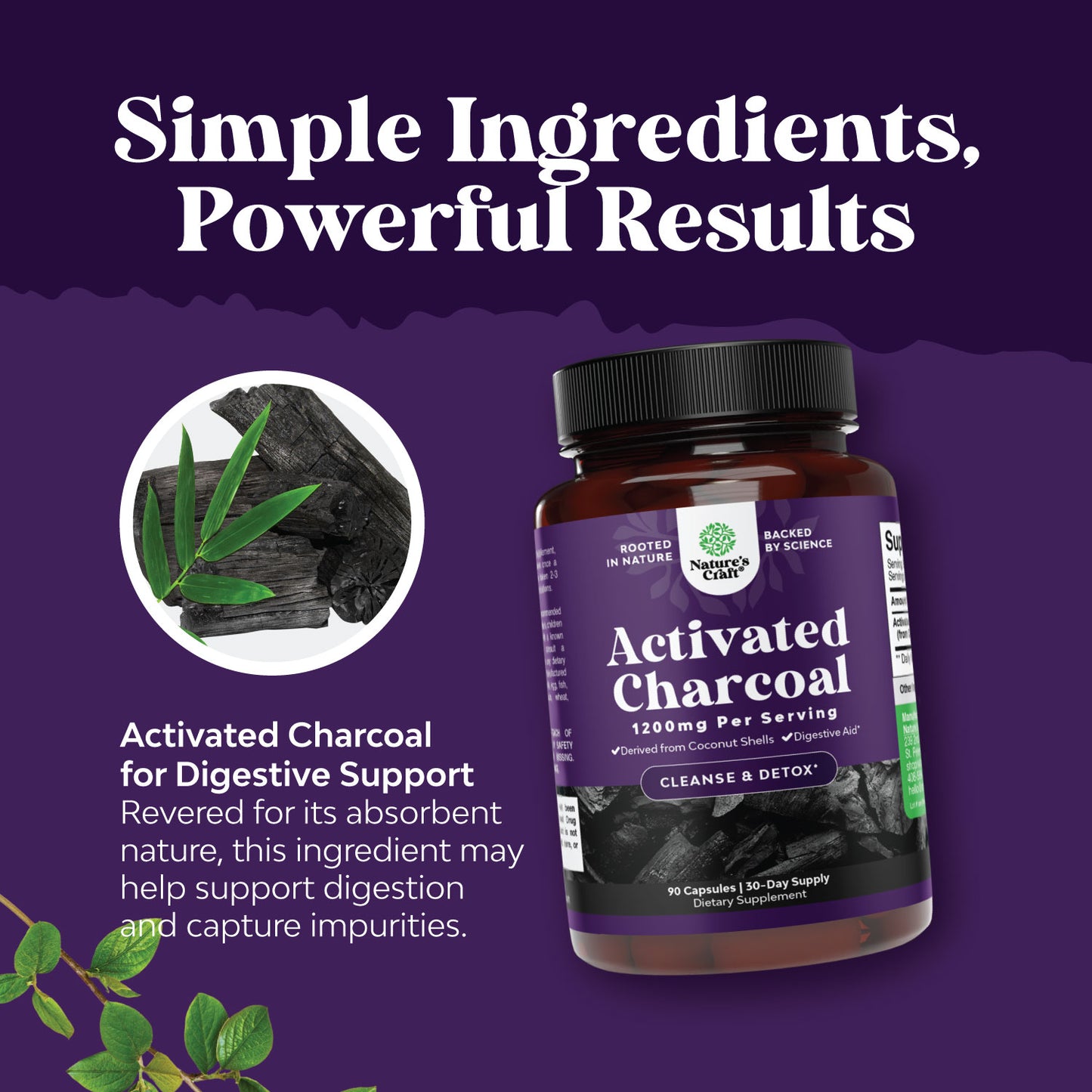 Activated Charcoal  1200mg per serving - 90 Capsules
