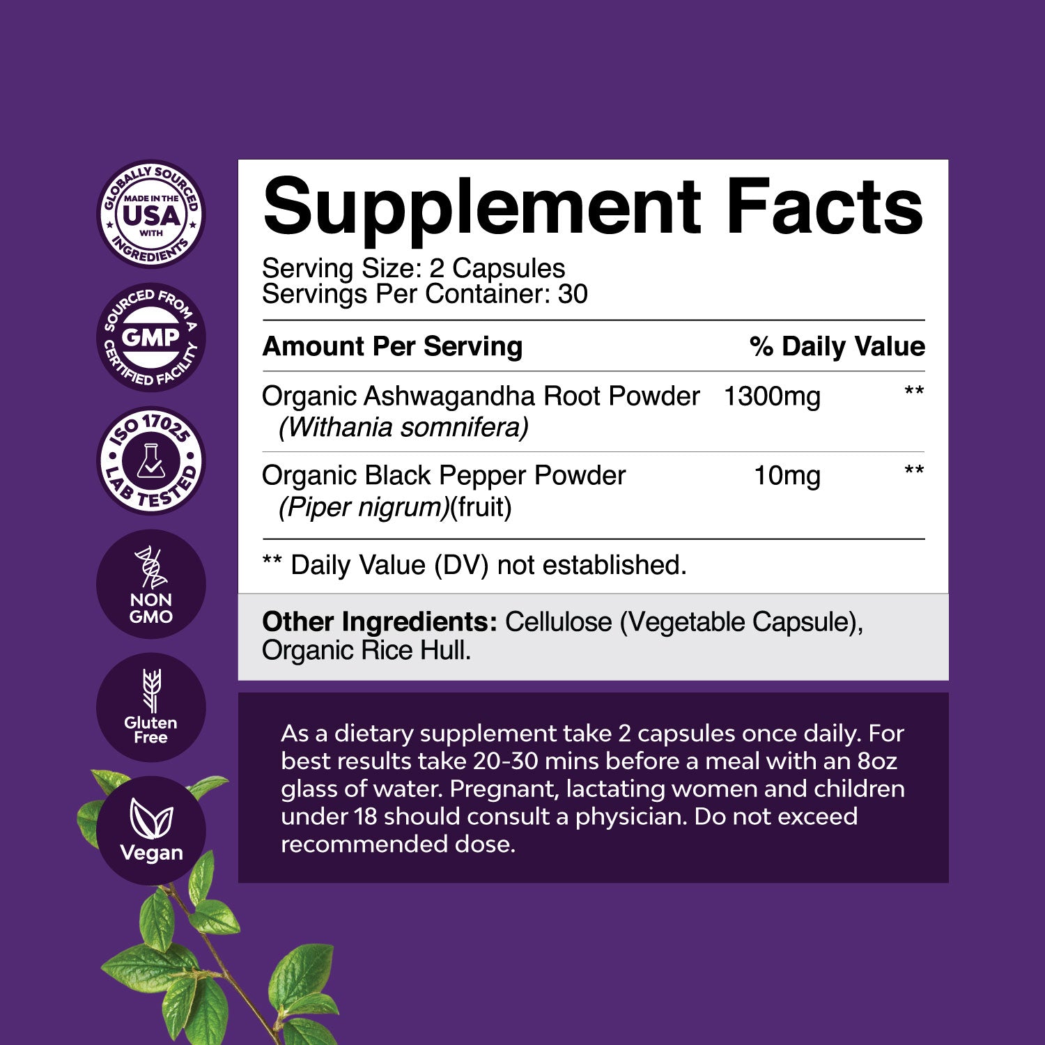 Ashwagandha 1300mg per serving