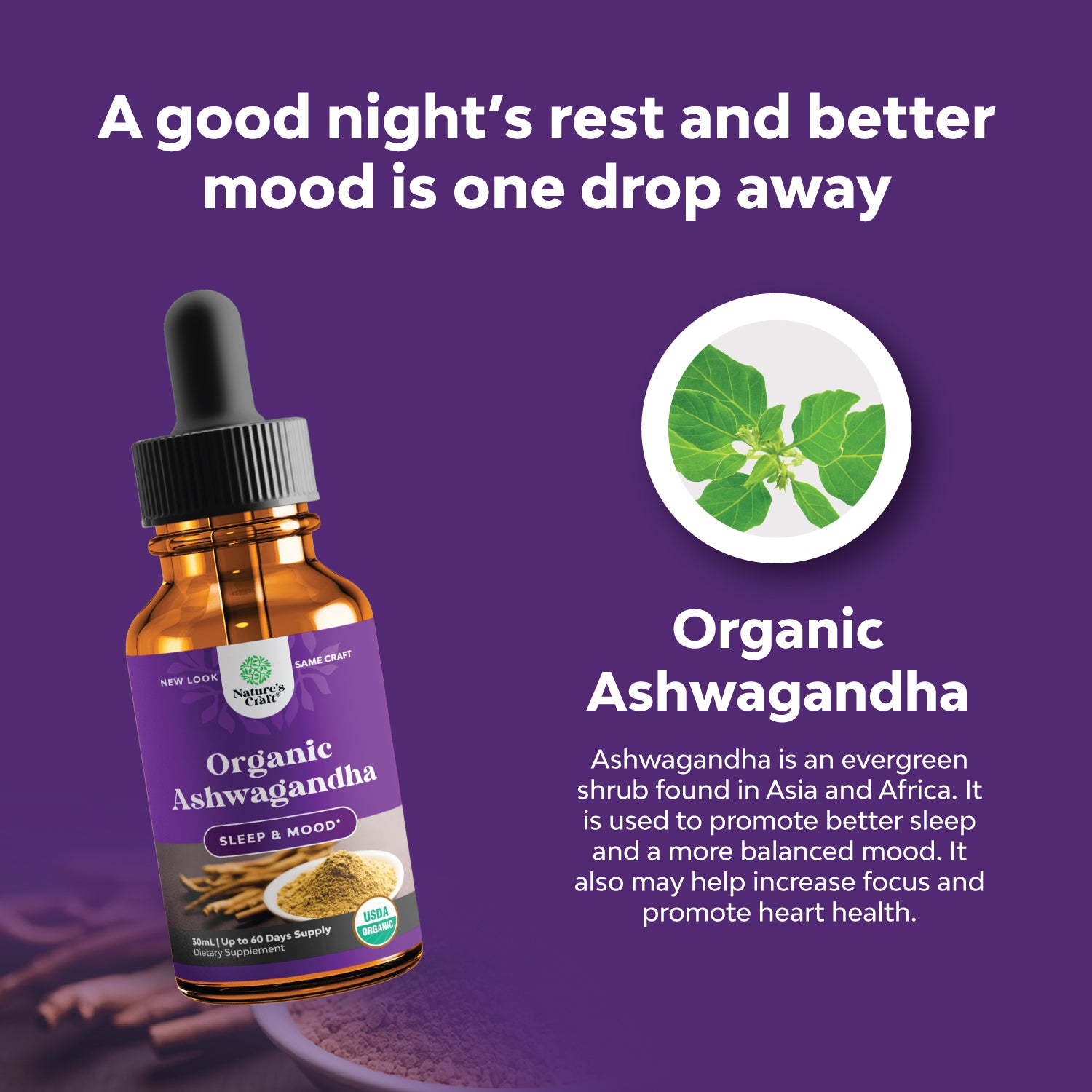 Organic Ashwagandha - 30ml - 2 pack - Nature's Craft