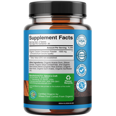 Organic Ceylon Cinnamon 1000mg per serving