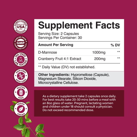 D Mannose & Cranberry 1000mg per serving