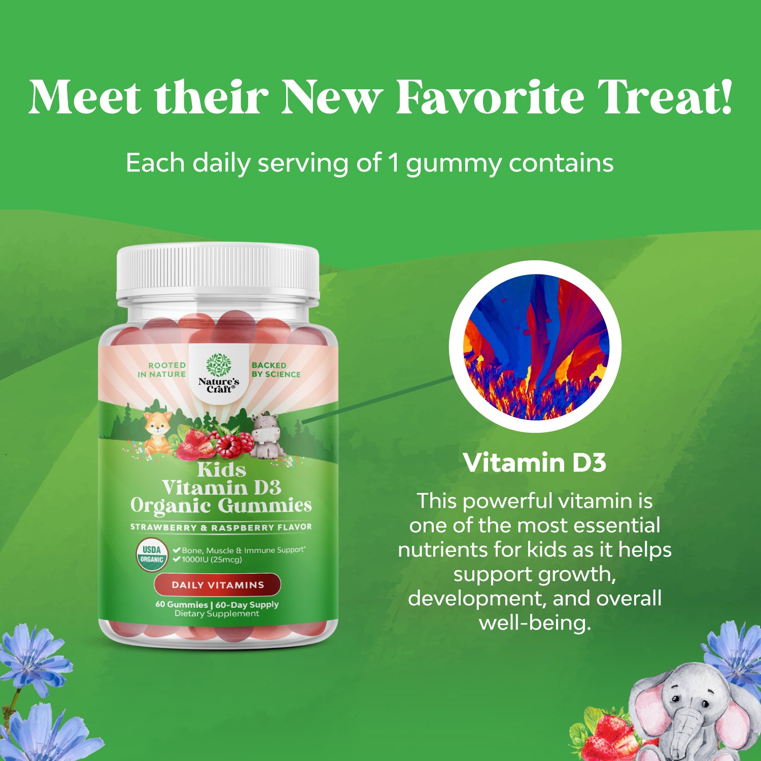 Kids Vitamin D3 Organic Gummies 1000IU per serving