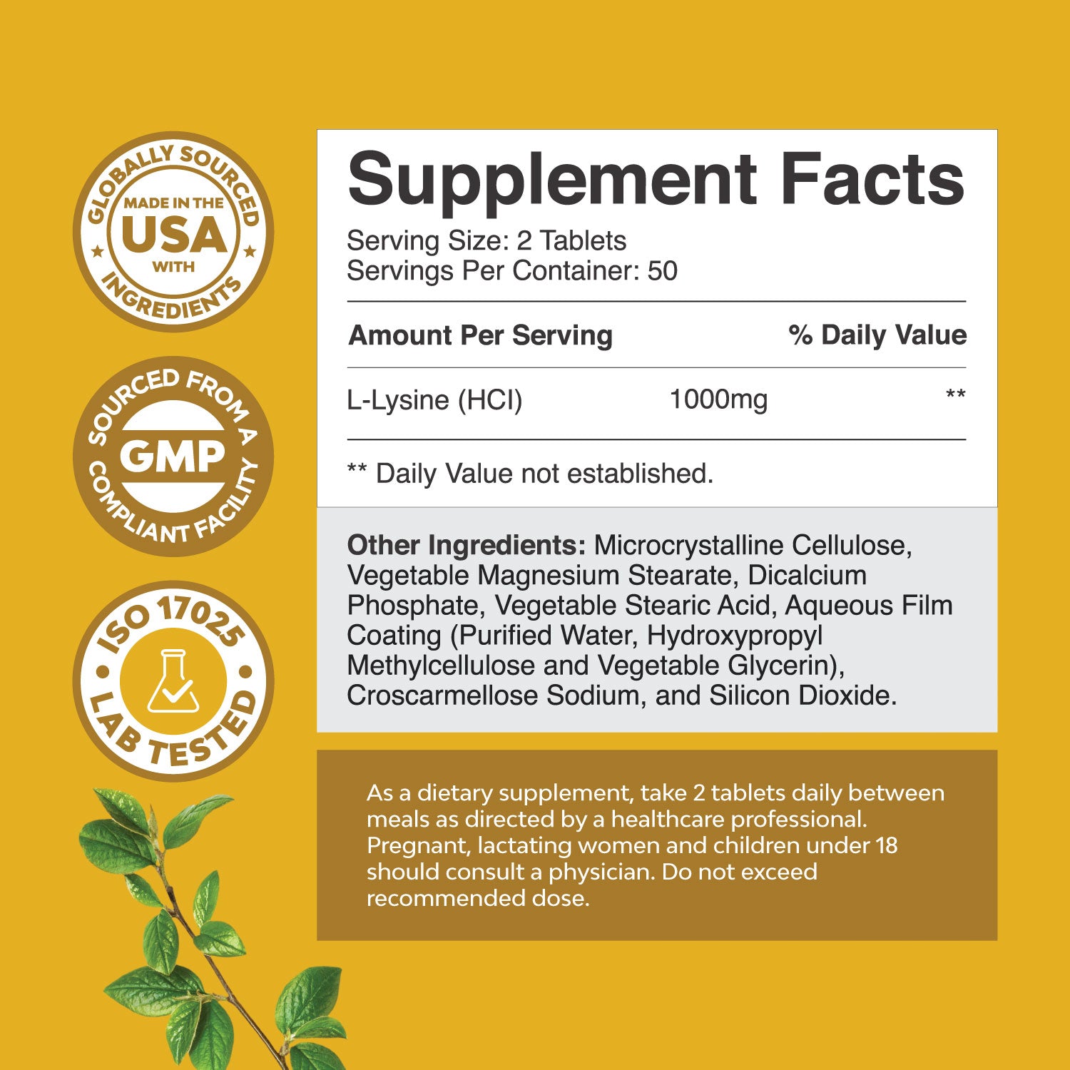 L-Lysine 1000mg per serving