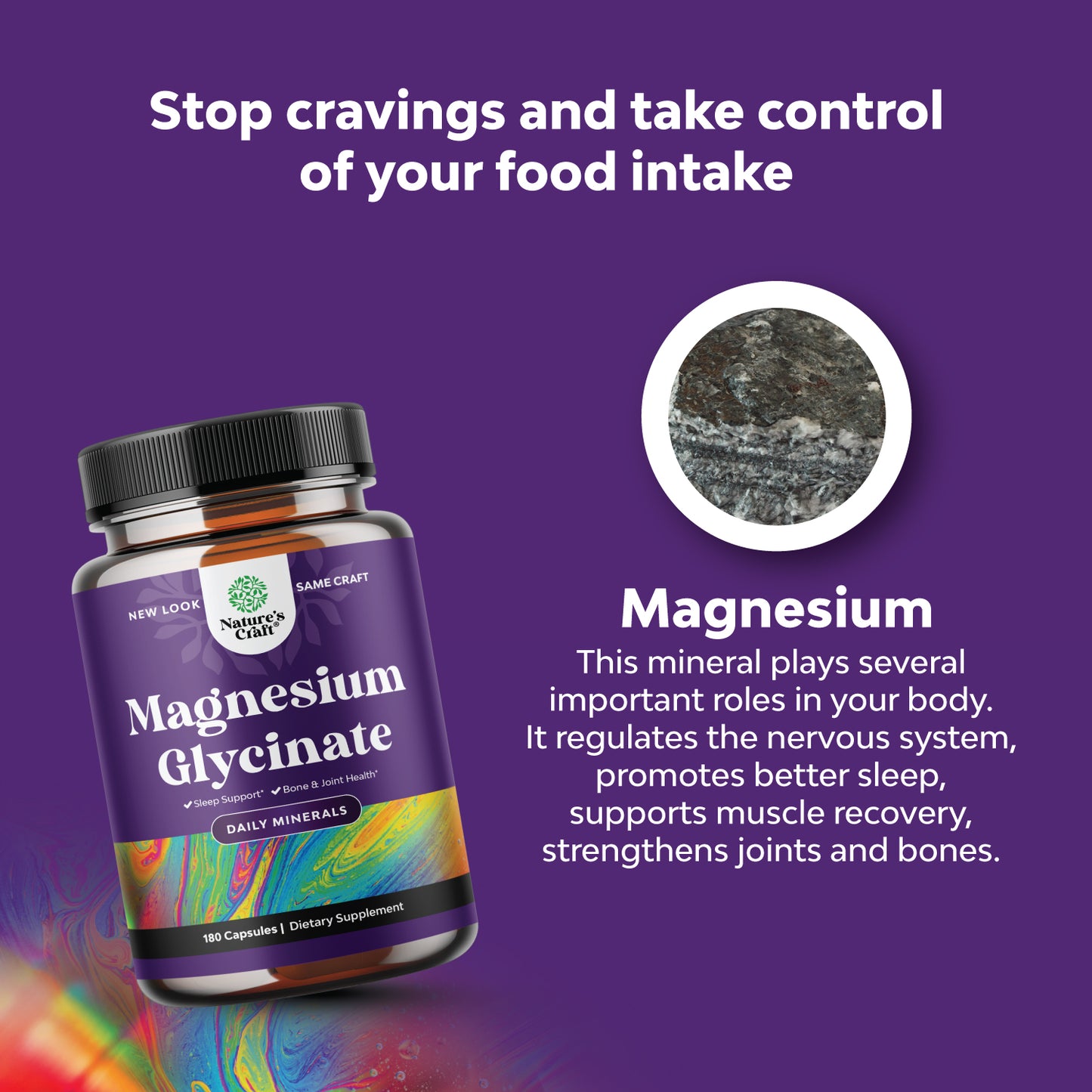 Magnesium Glycinate - 180 Capsules - Nature's Craft