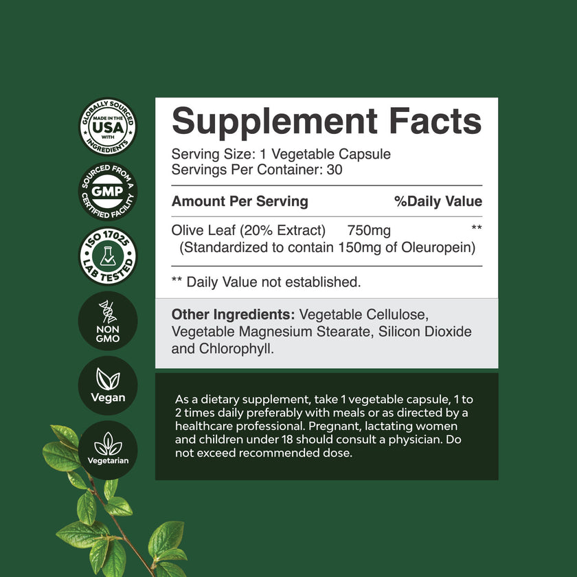 Olive Leaf Extract 750mg per serving