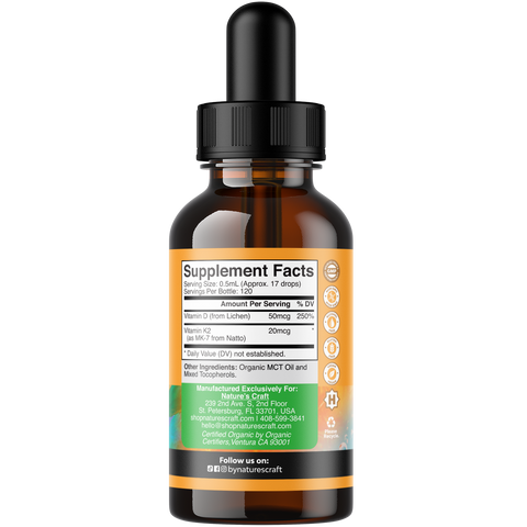 Organic Vitamin D3 + K2 Drops 2000IU per serving
