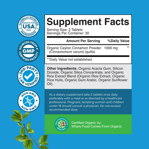 Organic Ceylon Cinnamon 1000mg per serving