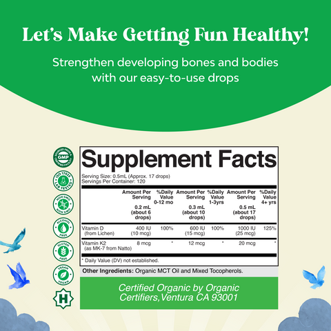Kids Vitamin D3 + K2 Organic Drops