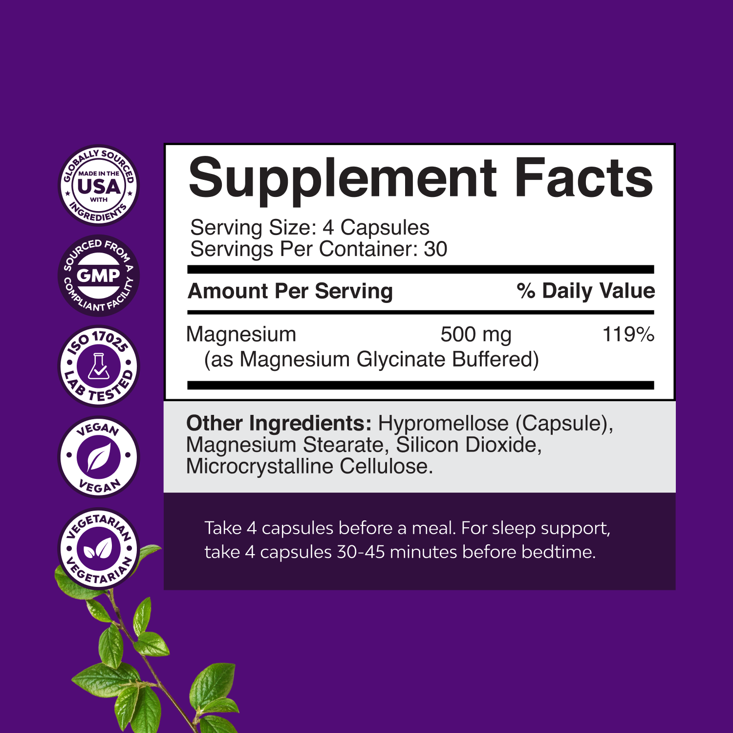 Magnesium Glycinate 500mg per serving