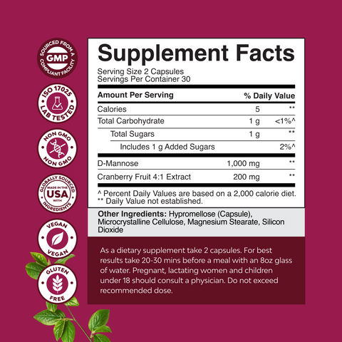 D Mannose & Cranberry 1000mg per serving