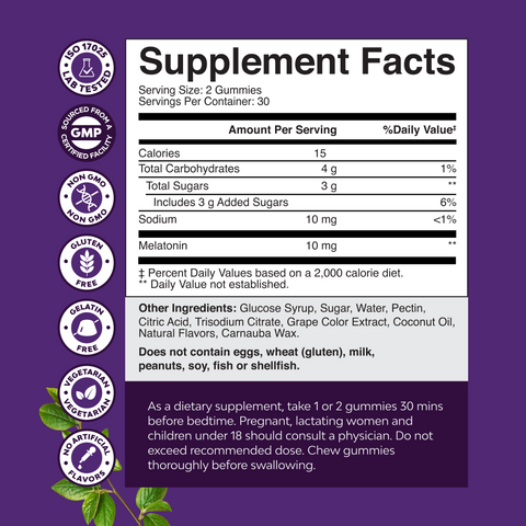 Melatonin Gummies 10mg per serving